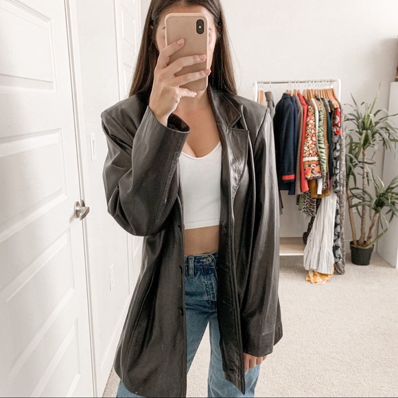 Vintage Jackets & Blazers - Vintage Tamotsu Oversized Leather Jacket Brown